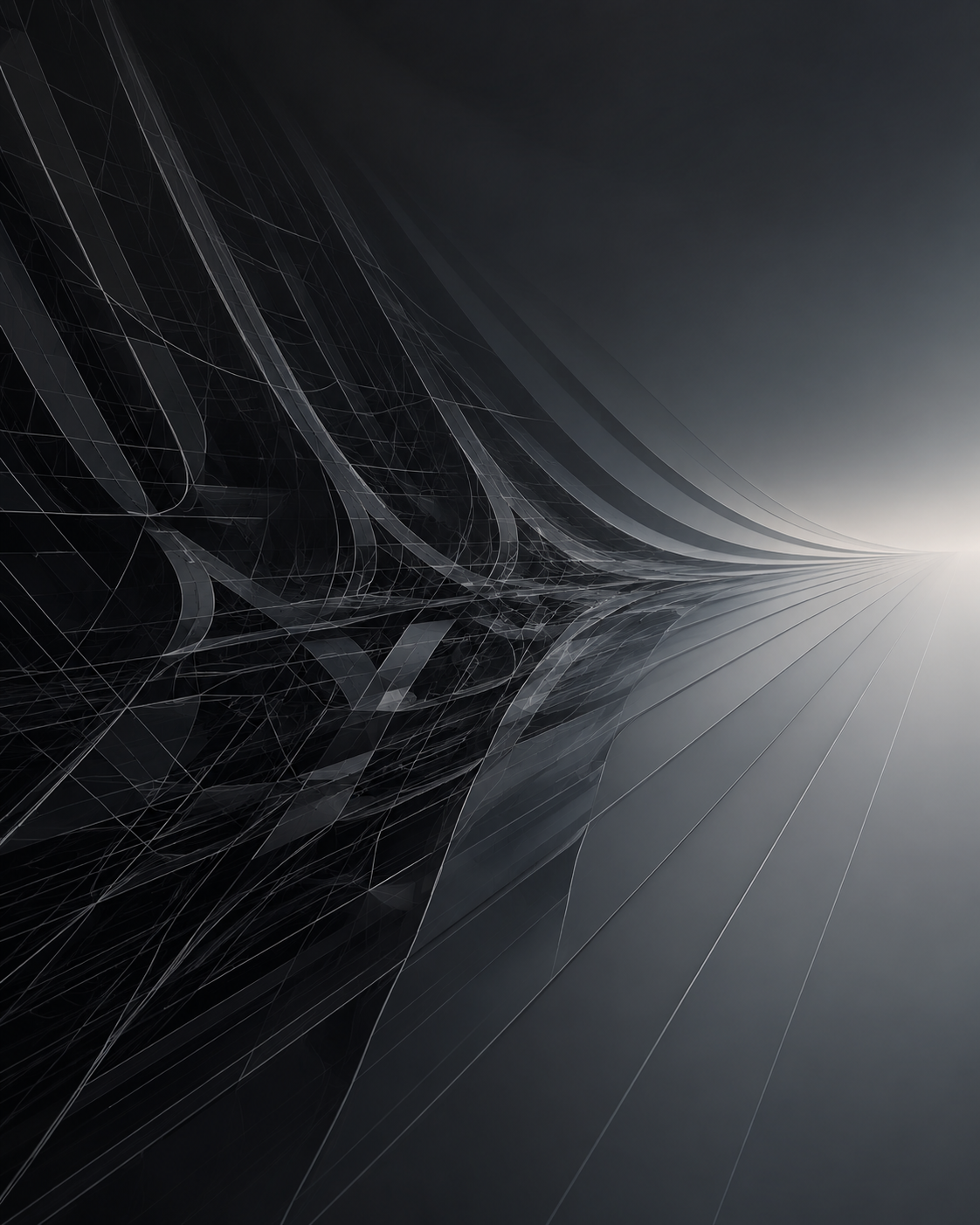 Abstract architectural lines converging toward a bright horizon